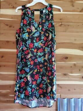 Floral Tropical Black Sleeveless Shift Dress